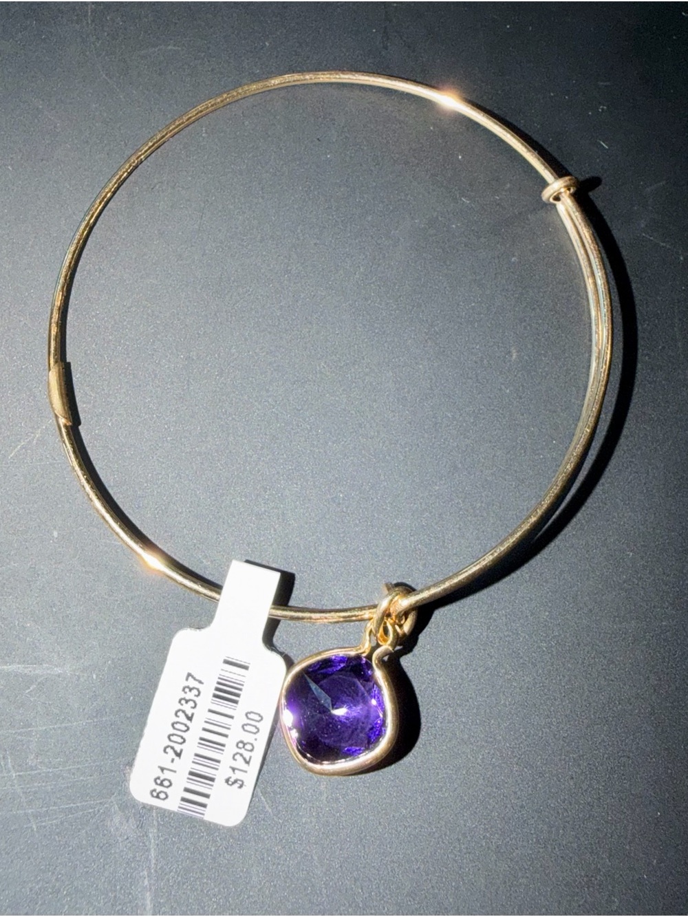Alex and Ani Gold Bangle with Purple Gem Charm